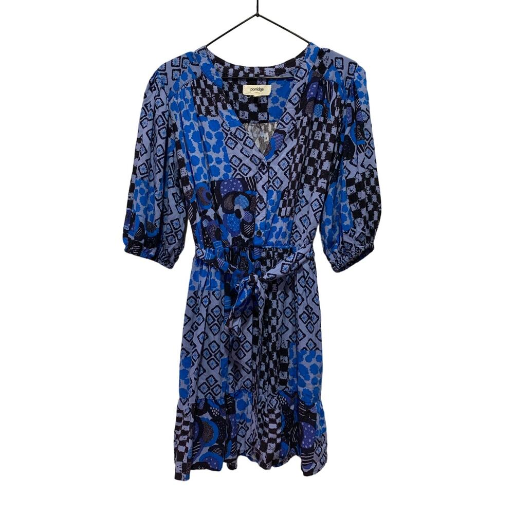 Anthropologie Porridge Blue Patchwork Mini Dress Size Medium